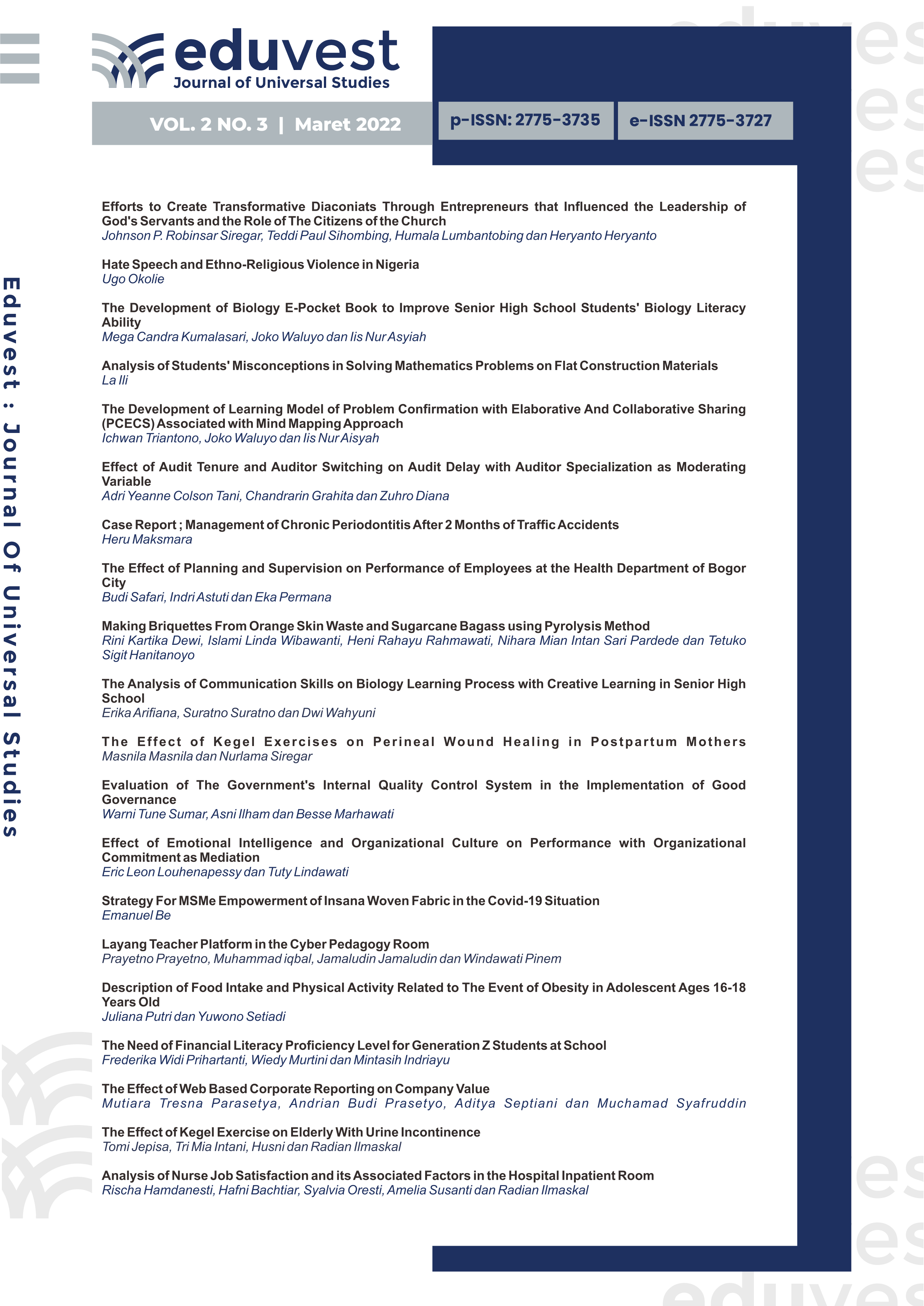 					View Vol. 2 No. 3 (2022): Journal Eduvest - Journal of Universal Studies
				