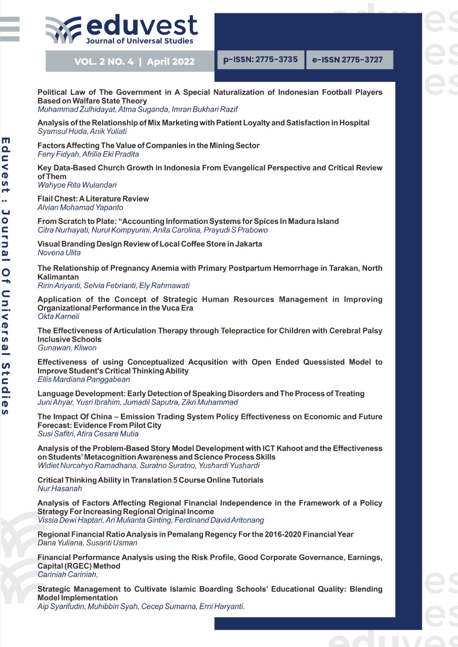 					View Vol. 2 No. 4 (2022): Journal Eduvest - Journal of Universal Studies
				