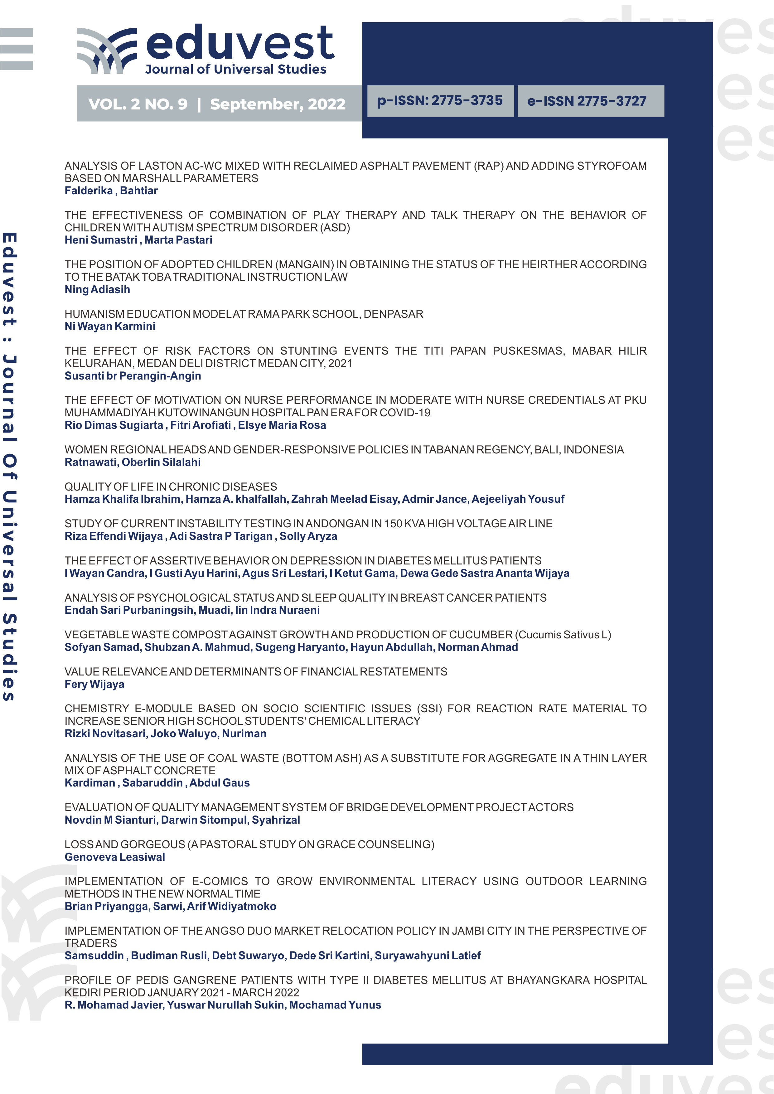 					View Vol. 2 No. 9 (2022): Journal Eduvest - Journal of Universal Studies
				