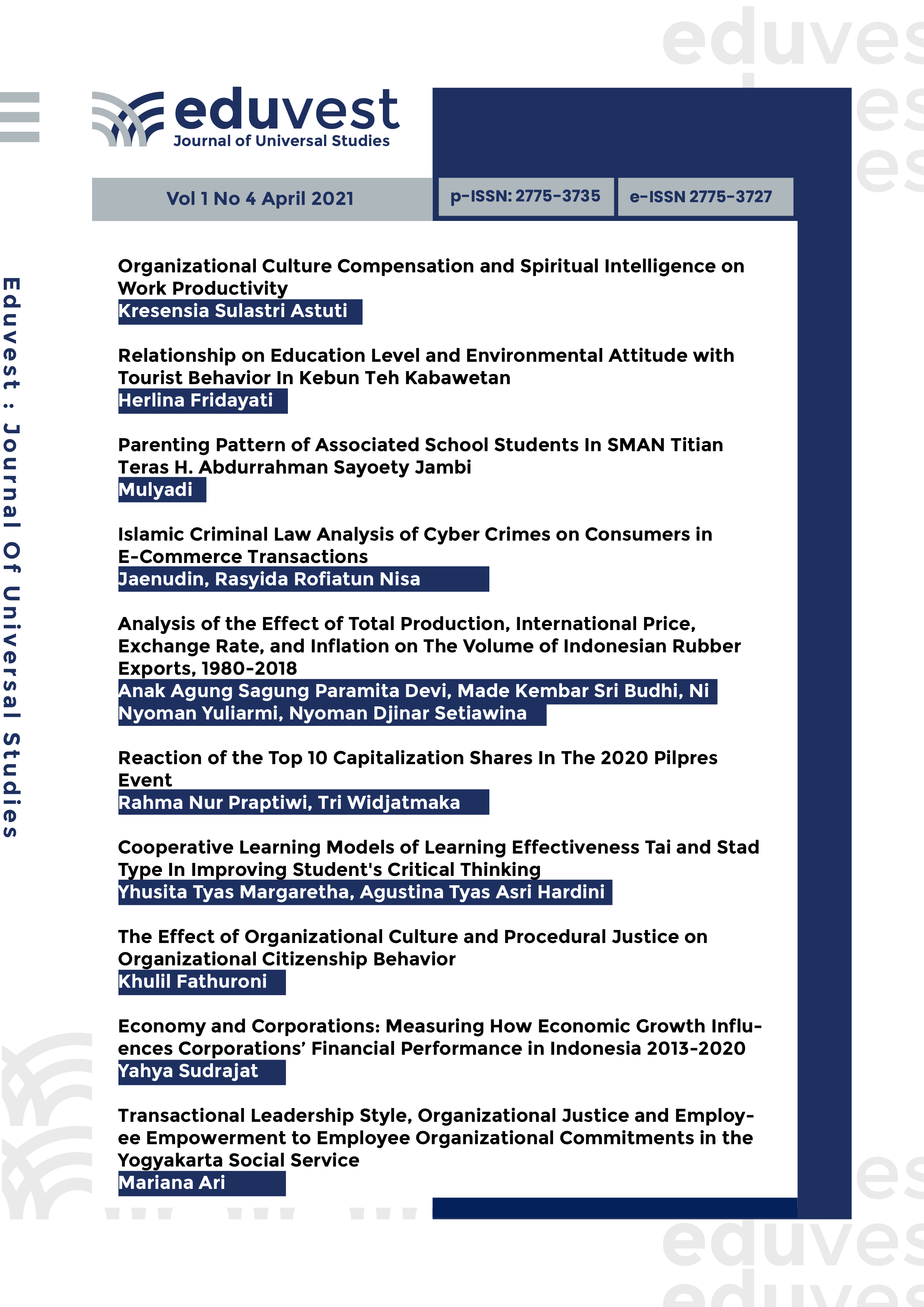 					View Vol. 1 No. 4 (2021): Journal Eduvest - Journal of Universal Studies
				